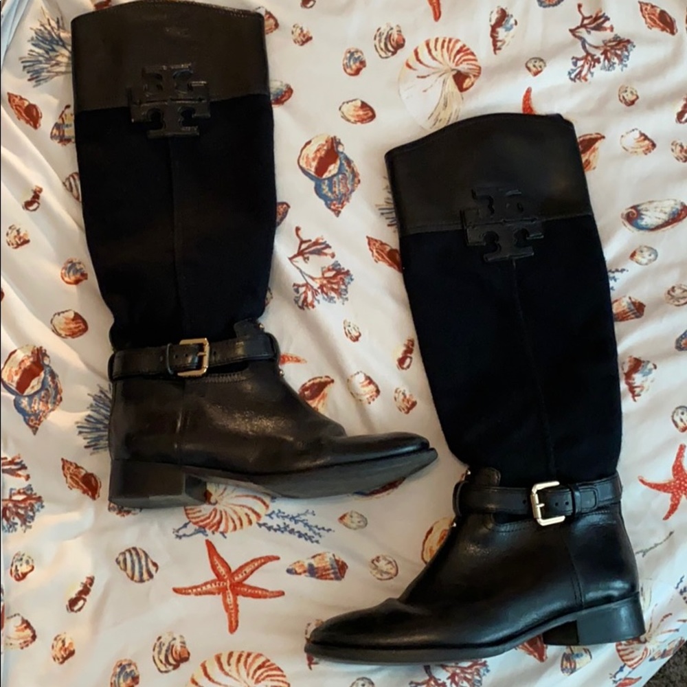 Tory Burch size 6.5 riding boots black/navy